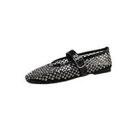 Ballerine a Rete con Strass di Cristallo, Scarpe da Donna Rivetti e, Estate, Taglia Comoda 40 per Donna(Black,Size38)
