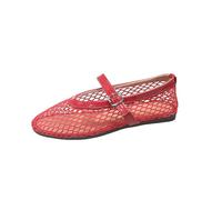 Ballerine a Rete da Donna, Eleganti, Traforate, con Lacci, Sandali Estivi, in Traspirante per Donna(Red,Size37)