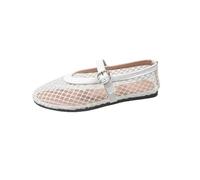 Ballerine a Rete da Donna, Eleganti, Traforate, con Lacci, Sandali Estivi, in Traspirante per Donna(White,Size40)
