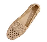 Ballerine basse da donna, con pompa, senza lacci, in rete cava, traspirante, casual, per passeggiate quotidiane, mocassini da balletto, neri, cachi, 39.5 EU