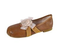 Ballerine basse da donna con tacco basso, punta arrotondata, comode, scarpe basse, Mary Jane, eleganti scarpe da sposa, leggere, da infilare, con tutto il giorno, marrone, 38 EU