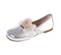 Ballerine basse da donna con tacco basso, punta arrotondata, comode, scarpe basse, Mary Jane, eleganti scarpe da sposa, leggere, da infilare, con tutto il giorno, argento, 40 EU