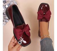 Ballerine casual da donna con fiocco decorativo, tacco basso, punta quadrata, superficie a specchio, mocassini, scarpe da lavoro, scarpe Mary Jane, tacchi alti trasparenti, scarpe da ufficio, scarpe c