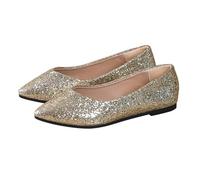 Ballerine classiche da donna, suola profilata, sandali da donna con strass e perline, punta glitterata, scarpe sportive leggere, disponibili in molti colori, gold, 43 EU