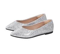 Ballerine classiche da donna, suola profilata, sandali da donna con strass e perline, punta glitterata, scarpe sportive leggere, disponibili in molti colori, argento, 38 EU