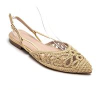 Ballerine con punta affusolata e lacci alla caviglia, design bohémien per l'estate Varie ed eleganti, le ballerine sono restaurate e restaurate con stile. La bellezza della lavorazione artigianale e l