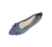 Ballerine da donna a punta con fiocco, in maglia, con zeppa bassa, comode, eleganti, per ufficio, per interni ed esterni, casa, vacanze, sandali classici morbidi, Blu, 40.5 EU