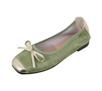 Ballerine da donna - Ballerine antiscivolo da esterno, punta quadrata, tinta unita, comode, piatte, eleganti ballerine casual con nodo a fiocco, Verde, 39 EU