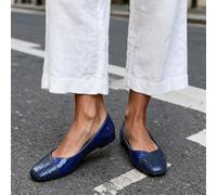 Ballerine da donna blu con stampa serpente, comodi mocassini slip-on | La suola piatta resistente offre un supporto stabile per passeggiate quotidiane o abbigliamento da ufficio. Abbinamenti