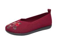 Ballerine da donna comode slip on ballerina scarpe antiscivolo piatte estive a maglia squisito ricamo scarpe da donna estive eleganti scarpe da ballo morbide sportive, Colore: rosso, 41 EU