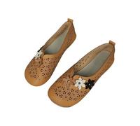 Ballerine da donna con punta rotonda, mocassini con fiori, eleganti scarpe da matrimonio in rete, scarpe estive slip-on, scarpe basse Kawaii, comode, antiscivolo, scarpe per il tempo libero, marrone
