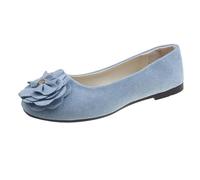 Ballerine da donna, eleganti, in pelle scamosciata, comode, morbide, con punta rotonda, scarpe da lavoro, leggere, traspiranti, classiche, per viaggi e uso quotidiano, Azzurro, 39 EU