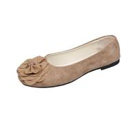 Ballerine da donna eleganti in pelle scamosciata, eleganti scarpe da balletto con fiocco, punta rotonda, comode, tacco piatto, scarpe basse con comoda fodera interna, belle scarpe da sposa, cachi, 37