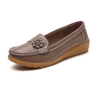 Ballerine da donna in pelle color crema ballerine casual punta chiusa design floreale relax quotidiano versatile stile ballerina pompe guida estate, cachi, 39.5 EU