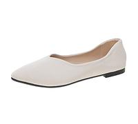 Ballerine da donna in pelle, estive, slip-on on ballerina, punta piatta, scarpe da sera chiuse, scarpe da festa, stile pelle, bianco, 42 EU