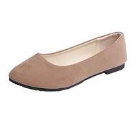 Ballerine da donna in pelle scamosciata, comode ballerine senza lacci per lavoro in ufficio, scarpe leggere con punta arrotondata, scarpe da passeggio morbide da donna, scarpe casual eleganti, cachi