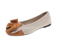 Ballerine da donna in pelle scamosciata, con fiocco, punta rotonda, eleganti, singole, comode, estive, stile Kawaii, con comoda fodera interna, scarpe da sposa, marrone, 36 EU