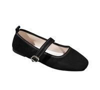 Ballerine da donna in pelle verniciata, eleganti, comode, per il tempo libero, leggere e morbide, scarpe da ballo retrò, con arco piatto, punta rotonda, slip-on, per visita al teatro, Stile I01 nero
