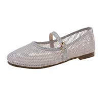 Ballerine da donna in rete alla moda casual a rete senza lacci tacco basso pompe da donna estive traspiranti Mary Janes comode scarpe leggere con fibbia piatta, Cenere Chiaro, 39.5 EU