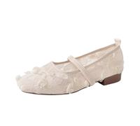Ballerine da donna in rete oro scarpe basse da donna eleganti in pizzo a rete punta rotonda con lacci casual pannelli traspiranti comode tutto il giorno scarpe pieghevoli ufficio estate, bianco, 39.5