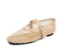 Ballerine da Donna in Rete,Scarpe Mary Jane con Punta Tonda e Cinturino a Rete con Fibbia,Ballerine comode e comode per Tutti i Giorni,Apricot,38 EU