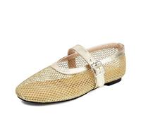 Ballerine da Donna in Rete,Scarpe Mary Jane con Punta Tonda e Cinturino a Rete con Fibbia,Ballerine comode e comode per Tutti i Giorni,d'oro,38 EU