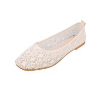 Ballerine da donna ritagliate punta rotonda slip on basse scarpe da ballo comode in pizzo mocassini estivi eleganti leggeri comodi appartamenti, bianco, 36.5 EU