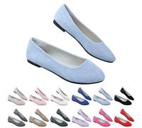 Ballerine da donna, semplici e casual, in tinta unita, ballerine, da lavoro, elegante, per ufficio, formale, comode, a punta, senza lacci, in pelle scamosciata, Azzurro, 37.5 EU
