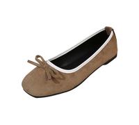 Ballerine da donna, tacco piccolo, scarpe da donna, comode, chic, scarpe da donna in camoscio con fiocco e bordo bianco, per uso quotidiano, passeggiate e uscite per lo shopping in stagione primavera