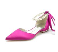 Ballerine da Sposa in Satin Avorio con Punta A Punta E Cinturino alla Caviglia, Scarpe per Matrimoni, Promozioni, Serate E Feste da Favola,Fuchsia,39 EU