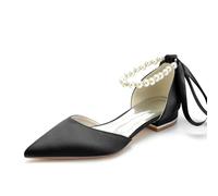 Ballerine da Sposa in Satin Avorio con Punta A Punta E Cinturino alla Caviglia, Scarpe per Matrimoni, Promozioni, Serate E Feste da Favola,Nero,36 EU