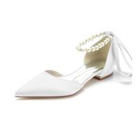 Ballerine da Sposa in Satin Avorio con Punta A Punta E Cinturino alla Caviglia, Scarpe per Matrimoni, Promozioni, Serate E Feste da Favola,Bianca,36 EU