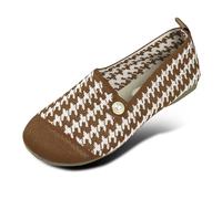 Ballerine Donna in Maglia a Rete con Punta Rotonda e Suola Piatta Scarpe da Ballo Eleganti Comode Traspirante Sandali Bassi Estive Casual Slip On per Lavoro Cerimonia Case,Kaki,37