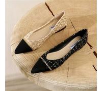 Ballerine Donna Tweed Eleganti Punta Nera Beige Catena Oro Nero Chic BLX55