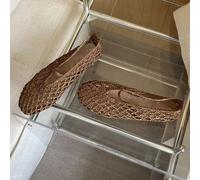 Ballerine Estive Donna Effetto Rafia Traforate Mary Jane Marrone R6T3C