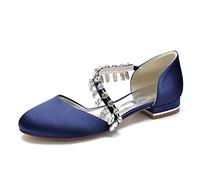 Ballerine in Raso da Donna Punta Tonda Scarpe da Sposa Matrimonio Basse con Strass,Marina Militare,38 EU
