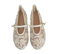 Ballerine in Rete da Donna, Modello Mary Jane con Ricami Floreali e Punta Tonda, Scarpe Slip-on comode e Casual per Tutti i Giorni,Bianca,39 EU