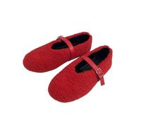Ballerine Invernali pelose da Donna, comode e Calde Mary Jane in Lana di Agnello Artificiale, graziose Scarpe Eleganti con Fibbia alla Moda,Rosso,36 EU
