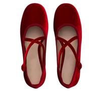 Ballerine Mary Jane da Donna Scarpe da Ballo Comode e Comode in Velluto Grandi Basse Cinturini Incrociati alla Moda Tacco Basso Espadrillas da Festa con Punta Tonda,Rosso,37 EU