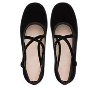 Ballerine Mary Jane da Donna Scarpe da Ballo Comode e Comode in Velluto Grandi Basse Cinturini Incrociati alla Moda Tacco Basso Espadrillas da Festa con Punta Tonda,Nero,36 EU