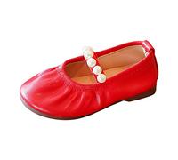 Ballerine per bambini e bambine, 28 decorazioni con perle, eleganti scarpe da principessa, classiche Mary Jane, per matrimoni, feste, feste, suola morbida, antiscivolo, scarpe da scuola, Colore: rosso