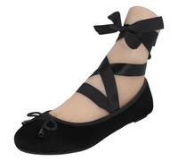 Donna Spot On Legare Gamba Velluto Nero Ballerine Scarpe Basse Casual