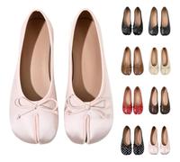 Ballerine Tabi da donna, con punta divisa, larghe | Scarpe da ginnastica leggere e comode, con tacco basso e fiocco, in morbida pelle, modello Mary Jane