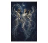 Ballerini della Luna Puzzle 1000 Pezzi in Legno, Gioco per Famiglia | Spiriti Eterei, Blu celeste, Illustrazione di fantasia, Surrealismo, Struttura in Legno, Divertimento Puzzle, Gioco di Logica