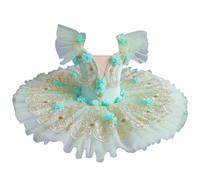 Balletto Professionale tutù per Le Ragazze, Piatto Pancake Tutu Ballerina Vestito da Partito Balletto Danza Concorso Costume,Verde,100