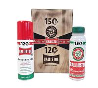 BALLISTOL 21045 - Scatola in legno per anniversario, 150 ml di olio universale e spray da 120 ml, 9 pezzi, confezione regalo vintage