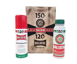 BALLISTOL 21045 - Scatola di legno per anniversario, olio universale, 9 pezzi, spray da 150 ml