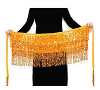 Ballo di Pancia Sciarpe Hip Skirt, Gonna a Vita Bassa di Danza del Ventre Catena in Vita con Frange e Paillettes Catena in Vita Sciarpa in Vita con Lacci Gonna con Frange e Paillettes(OR)