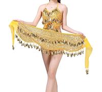 Ballo di Pancia Sciarpe Hip Skirt, Gonna con Cintura for l'anca con Sciarpa for la Danza del Ventre da Donna con Monete di Danza del Ventre Accessori for la Danza Avvolgente con Catena in Vita(Gold)