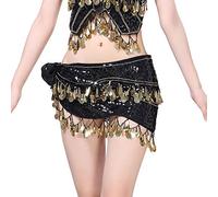 Ballo di Pancia Sciarpe Hip Skirt, Gonna con Cintura for l'anca con Sciarpa for la Danza del Ventre da Donna con Monete di Danza del Ventre Accessori for la Danza Avvolgente con Catena in Vita(Black)